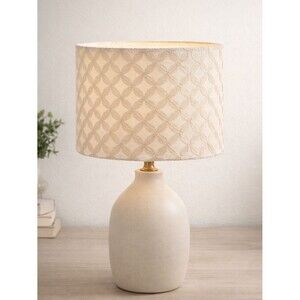 Neutral Textured Cylinder Lampshade Cream Beige Geometric Pattern 15x10